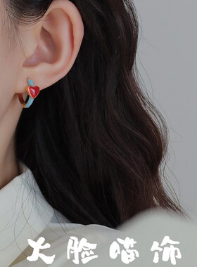 2026年新款潮小巧精致蓝色耳圈爱心耳环小众设计感高级感耳钉女