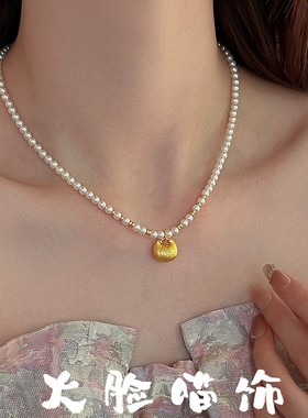 新中式金福袋吊坠珍珠项链女新款高级设计感时尚百搭锁骨链配饰品