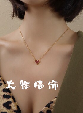 本命年红色爱心小红心2026新款金项链女钛钢颈链锁骨链小众设计感