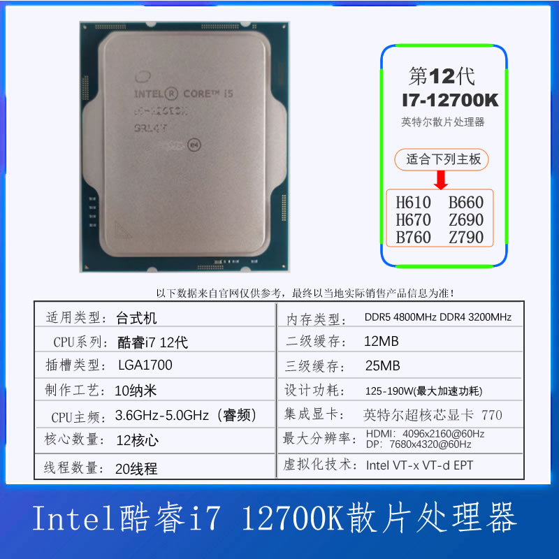 Intel/英特尔12代I5-12400F/12600K I712700KF 12900KF台式机CPU-图2