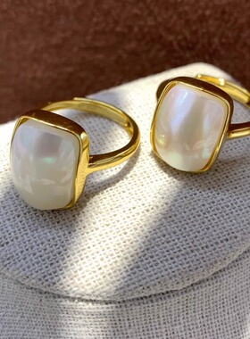 小魔方海水马贝戒指，法式气质纯银小众轻奢，方块套装