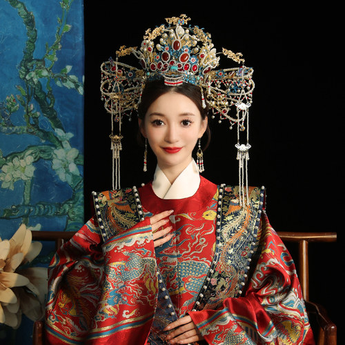 汉服婚礼新娘凤冠中式明制宋制皇后大婚发冠重工古装头饰秀禾新款 - 图1