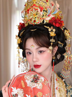 新款汉服新娘头饰套装古装摄影写真中国风大气绣片饰品原创设计
