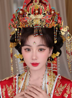 新款汉服新娘凤冠头饰中式婚纱照摄影样片写真头饰古装结婚饰品