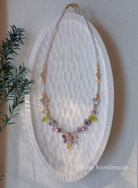 莯禾｜MUHE 原创蝴蝶项链 捷克琉璃淡紫色蝴蝶项链 清透森系