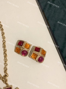 红色果冻琉璃项链 耳钉套装