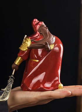 陶瓷桌面摆件茶宠三国关云长汽车