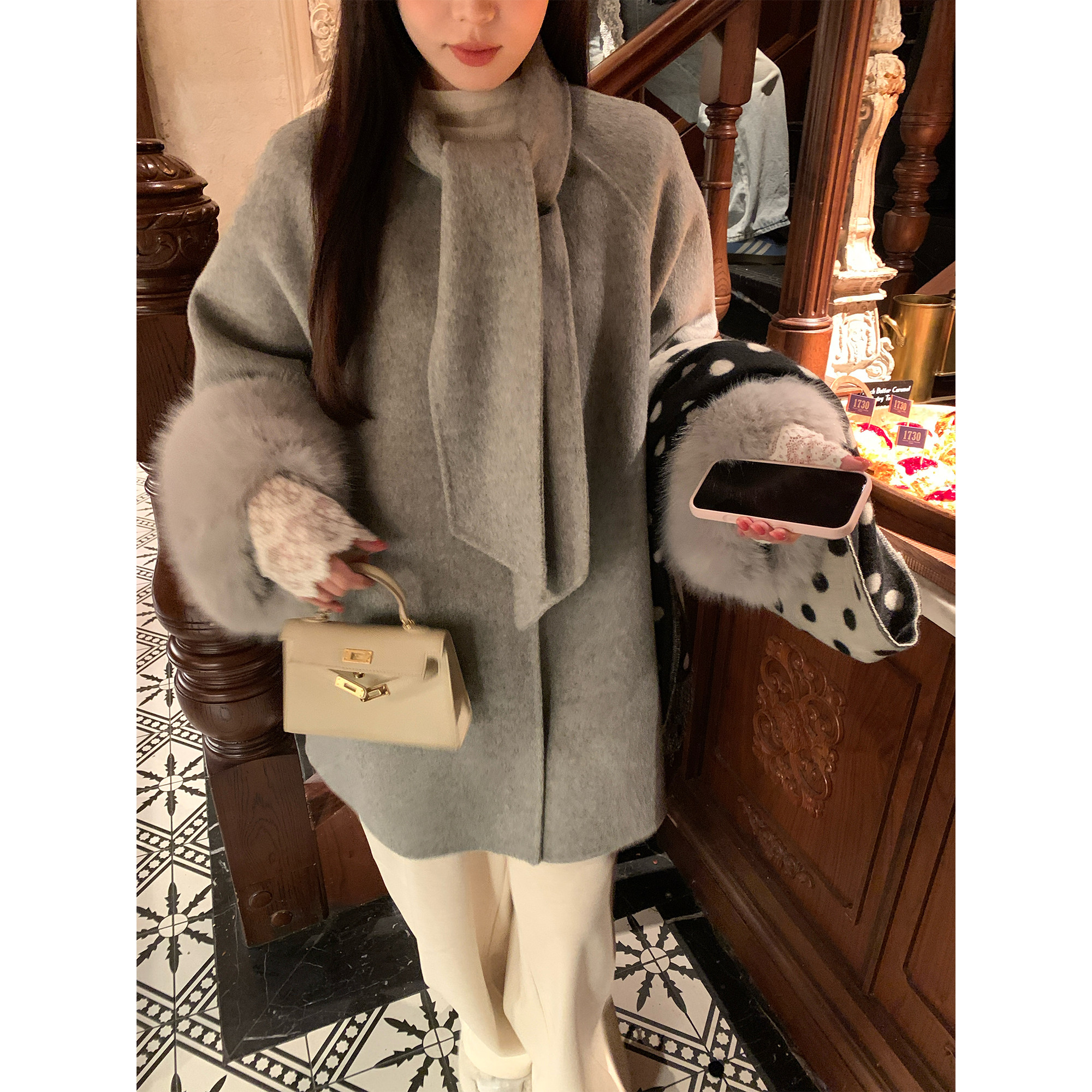 NAZ那子大码冬季100羊毛可拆卸短款拼毛袖胖mm气质双面呢大衣外套,淘宝优惠券,粉丝福利购,淘宝优惠卷