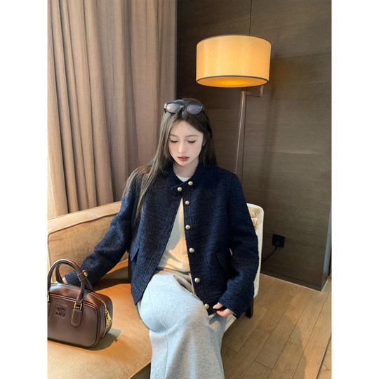 NAZ那子大码早秋编织粗花呢精致小香立领显瘦胖mm气质夹克外套女