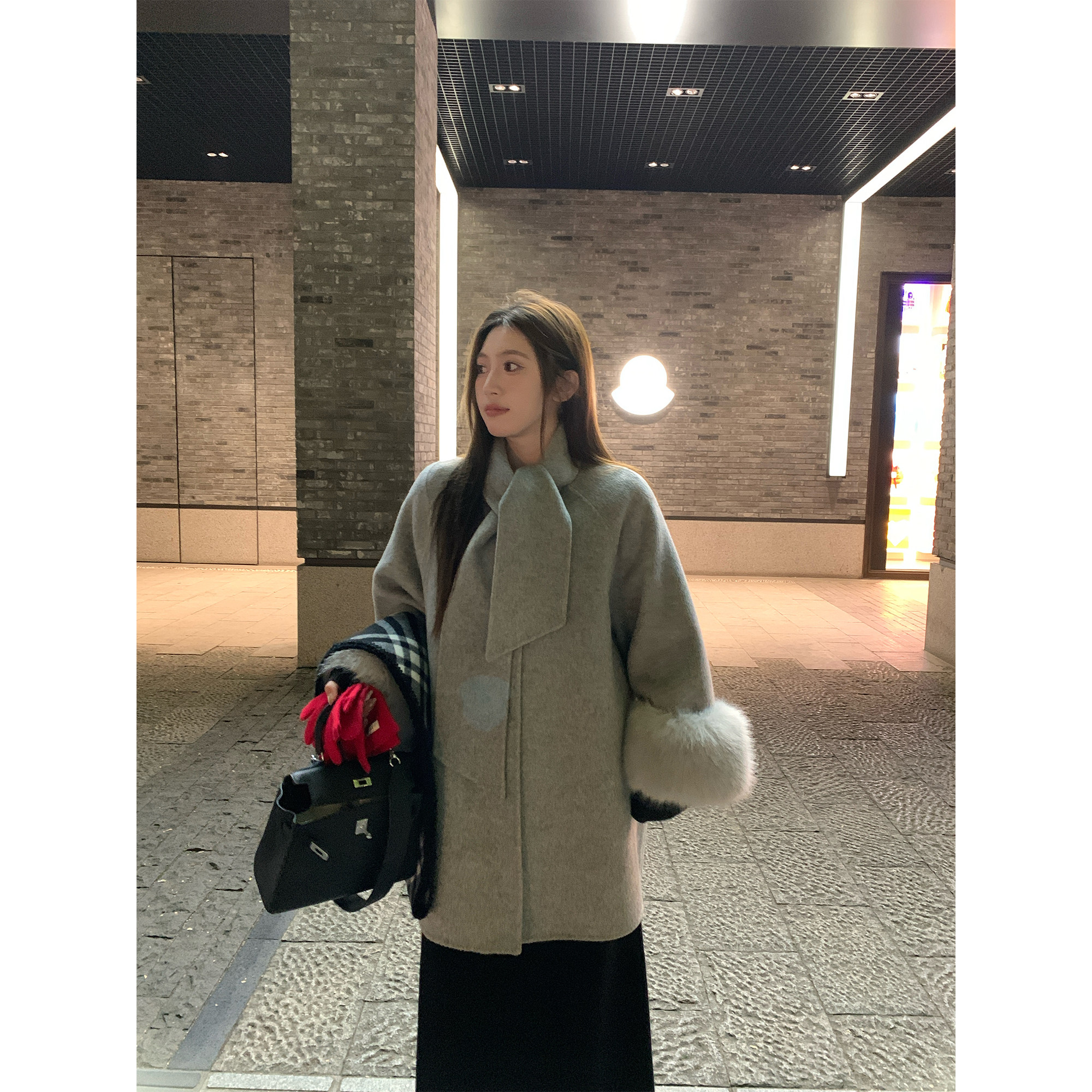 NAZ那子大码冬季100羊毛可拆卸短款拼毛袖胖mm气质双面呢大衣外套,淘宝优惠券,粉丝福利购,淘宝优惠卷