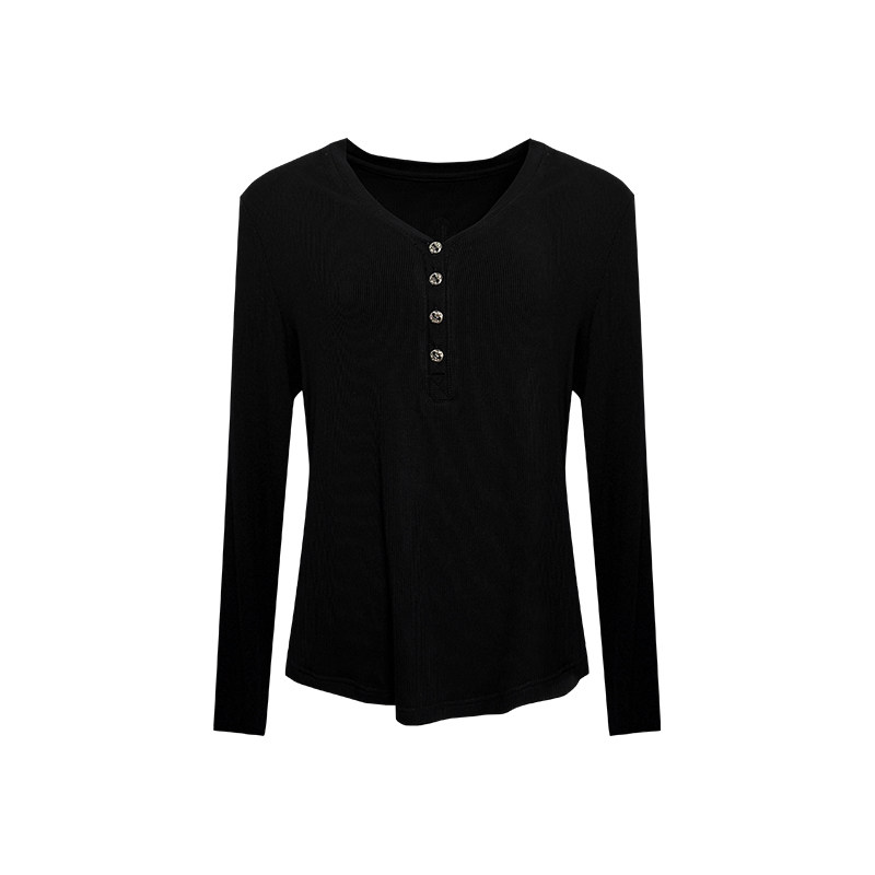 NAZ那子大码2025秋季新款纯欲风别致V领拼皮标胖mm黑色女长袖T恤,淘宝优惠券,粉丝福利购,淘宝优惠卷