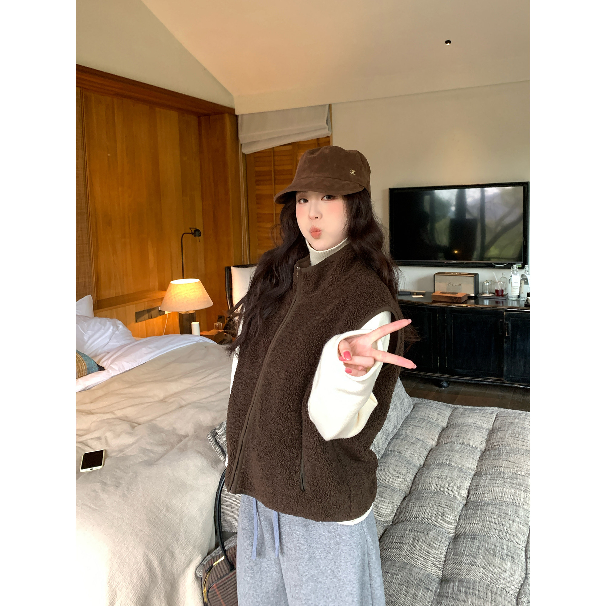 NAZ那子大码冬季时尚宽松摇粒绒立领胖mm慵懒休闲百搭马甲外套女,淘宝优惠券,粉丝福利购,淘宝优惠卷