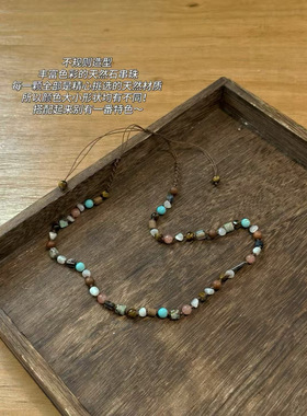 日韩ins风串珠项链小众设计度假风天然石项链黄铜小狗项链s59173