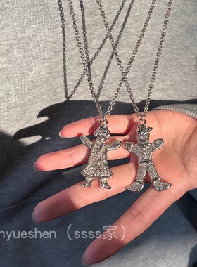 韩国博主款姜饼人男孩女孩趣味卡通铜合金复古肌理项链童趣情侣款