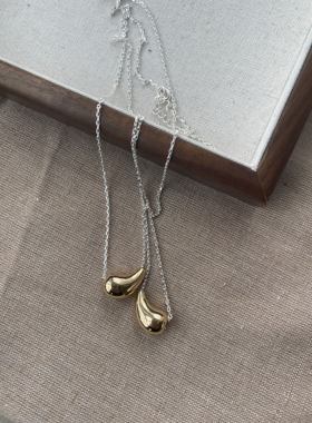 简约时髦吾小历金色水滴项链