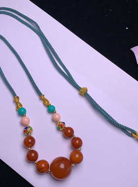 天然吊坠编织琥珀男女款毛衣链