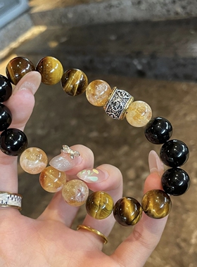 暗夜与繁星！黄虎眼塔晶情侣手串
