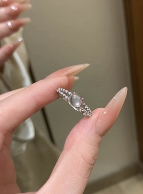 「清泉」天然水沫玉戒指女款冰种冷淡风食指戒轻奢百搭指环小众