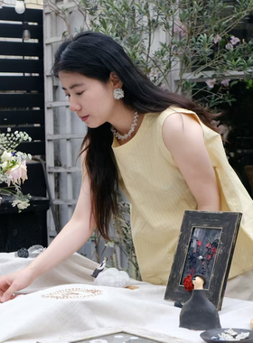 HER岛手作  原创手工小众设计感春夏手工钩针编织水晶耳饰项链