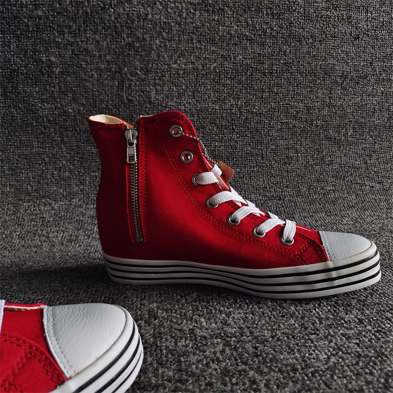 品牌撤柜断捡漏清仓女鞋圆头系带厚底内增高红色高帮板鞋休闲学生