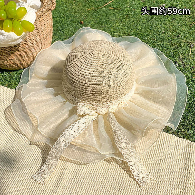 2025新款蕾丝蝴蝶结大帽檐显脸小沙滩草帽女海边遮阳防晒太阳帽子,淘宝优惠券,粉丝福利购,淘宝优惠卷