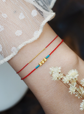 可调节手编18K金红绳猫眼珠百搭