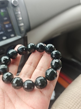 天然和田玉黑青玉多棱手串手链圆珠男女款手持手工独特礼品卡16
