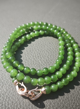 珍藏捡漏和田玉碧玉菠菜绿项链圆珠多圈手串毛衣链圆珠手链俄碧