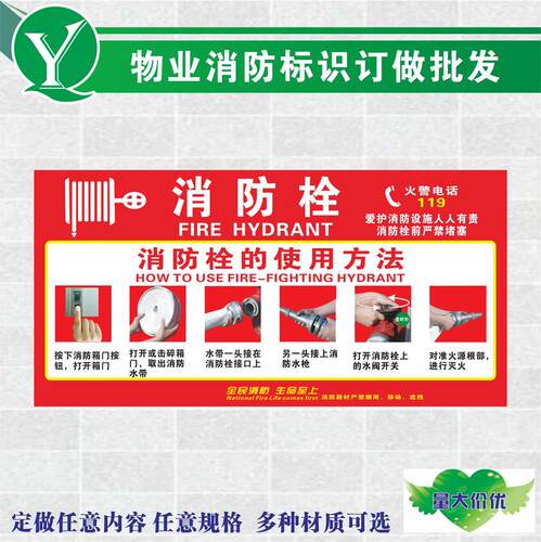 消防箱消火栓使用方法/灭火器使用方法贴纸/消防栓不干胶标签定做/物业消防提示贴灭火器箱标贴/消火栓操作图 - 图2