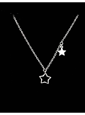 镂空双星闪耀星星银色项链女2026小众设计幸运五角星吊坠精致礼物