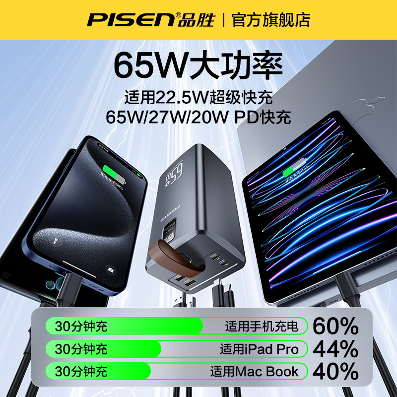 品胜65W充电宝60000毫安超级快充6万超大容量手提挂绳带灯笔记本露营适用华为小米苹果户外便携备用移动电源-图0