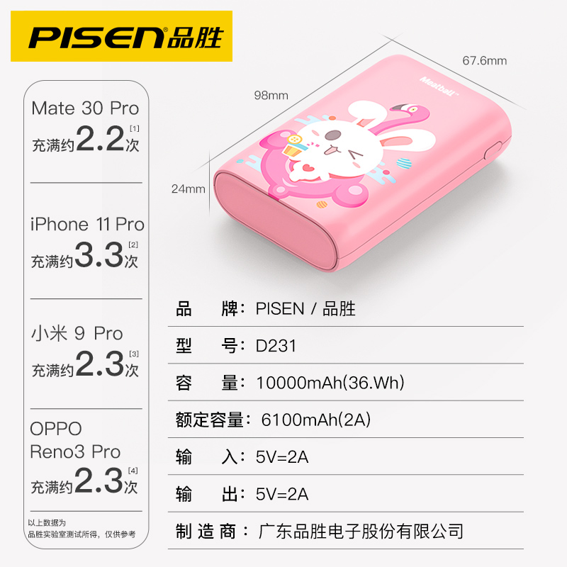 品胜数码旗舰店品胜充电宝10000毫安四喜丸子超薄小巧便携移动电源女生卡通迷你可爱苹果vivo华为OPPO手机专用上飞机男女3