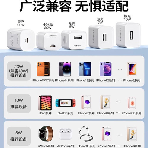 品胜5v1a2a适用苹果15充电器14快充iPhone13通用冲10W充电头6s手机8plus 18W USB套装7p数据线12快速11插头xr-图0