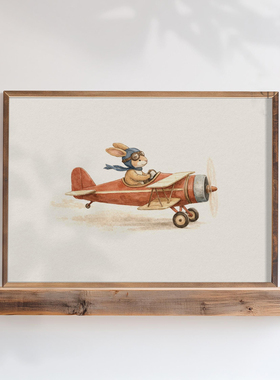 兔子航空水彩儿童房挂画定制