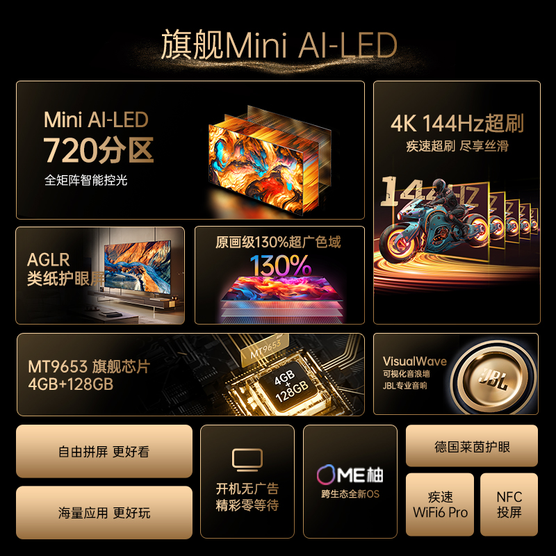 康佳75G9H  75英寸MiniLED720分区144Hz超刷智能液晶电视机官方 - 图0