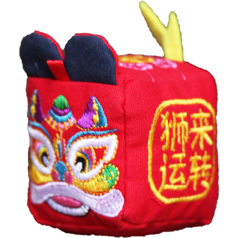 刺绣醒狮沙包玩具 荞麦壳立体方形六面复古风布老虎手工摆件挂件,淘宝优惠券,粉丝福利购,淘宝优惠卷