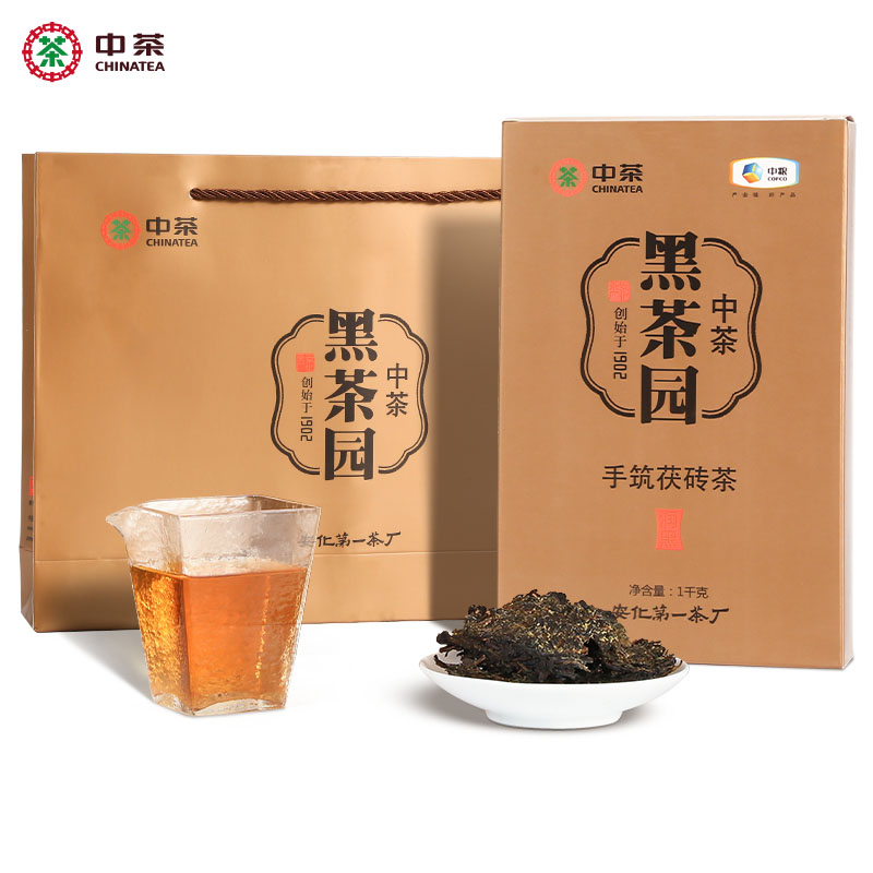 中茶安化黑茶润黑手筑1kg金花茯茶手工筑制湖南茶叶5年陈老茶-图0