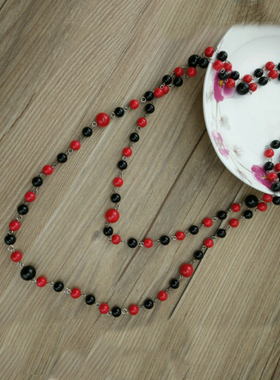 韩国版长款珍珠项链双女混搭串珠