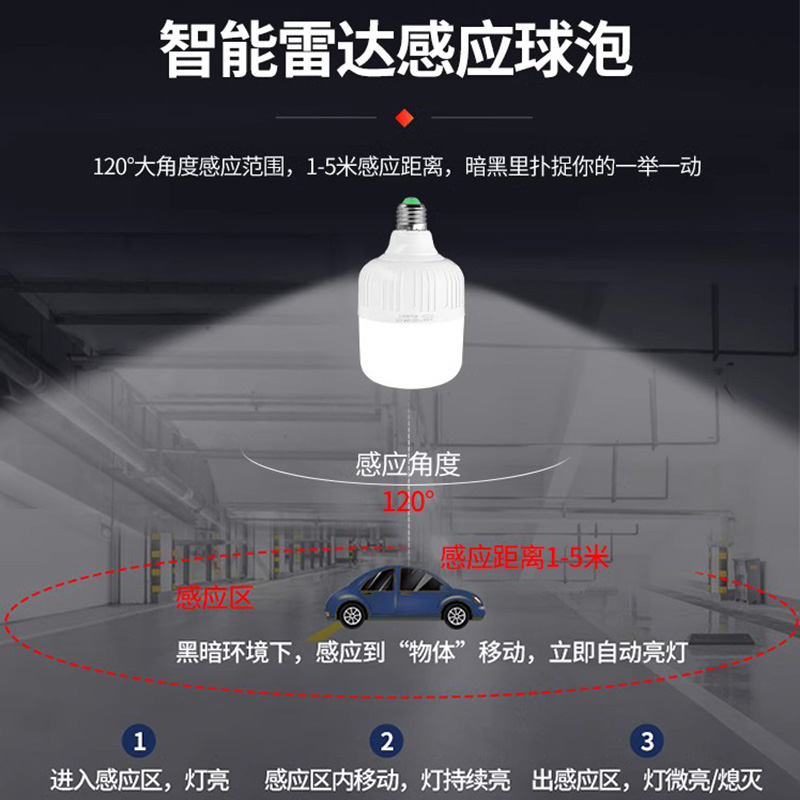 声光控led智能螺口楼道过道雷达红外线人体感应走廊家用节能灯泡