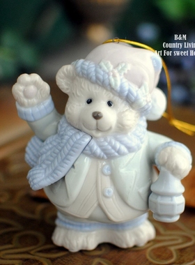 手绘圣诞小熊摆件陶瓷可爱复古