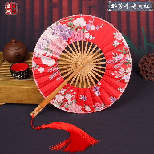 古典日式 360度旋转团扇圆形竹工艺扇便携随身风车扇和风扇子折扇 - 图1