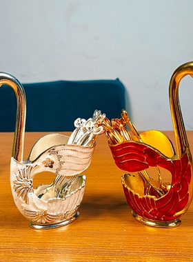 创意金属欧式天鹅水果叉收纳厨房时尚工艺餐具锌合金勺子叉子套装