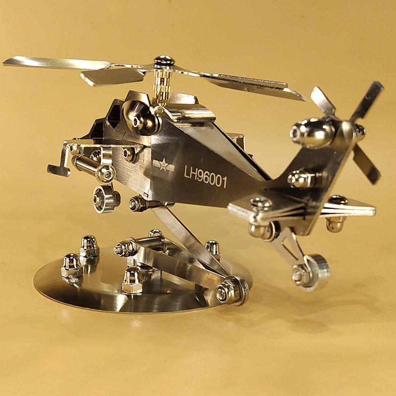 仿真不锈钢武直十直升机玩具模型儿童军事回力声光飞机收藏品摆件 - 图2