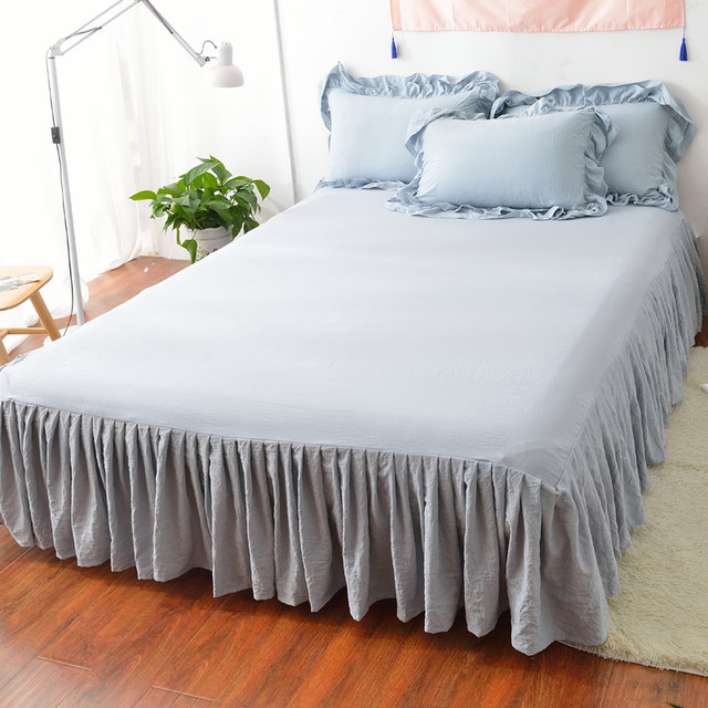 All cotton pure cotton Nordic style bed sheets and quilt covers wash cotton princess style bed skirt solid color bed four-piece set bedding ins