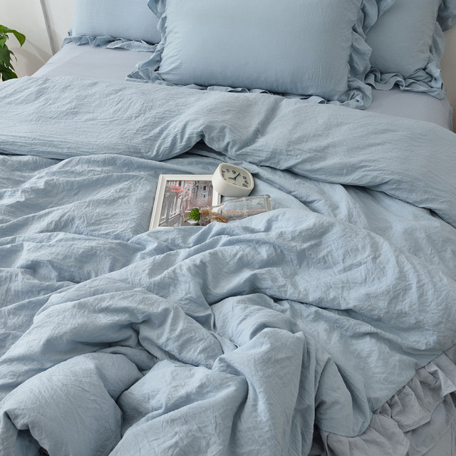 All cotton pure cotton Nordic style bed sheets and quilt covers wash cotton princess style bed skirt solid color bed four-piece set bedding ins