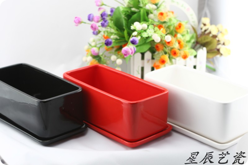 【热卖款】 陶瓷花盆长方形大号配底盘托盘多肉白色黑色红色包邮,淘宝优惠券,粉丝福利购,淘宝优惠卷