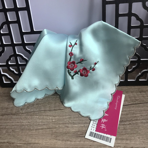 古典真丝手帕桑蚕丝手帕女士绣花手绢古代绸缎丝帕梅花 - 图1