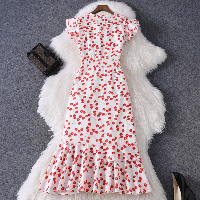 2020夏季女装新款飞飞袖v领荷叶边 lumn连衣裙