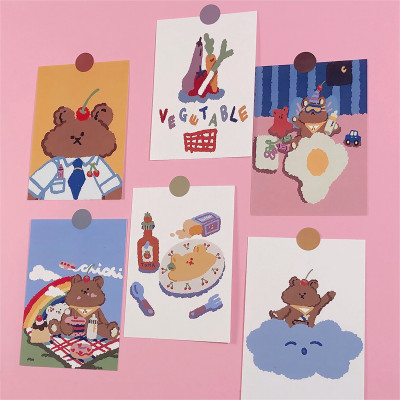 韩国ins卡通小熊海报可爱趣味复古墙画家居装饰摆拍背景卡片贴纸 虎窝淘