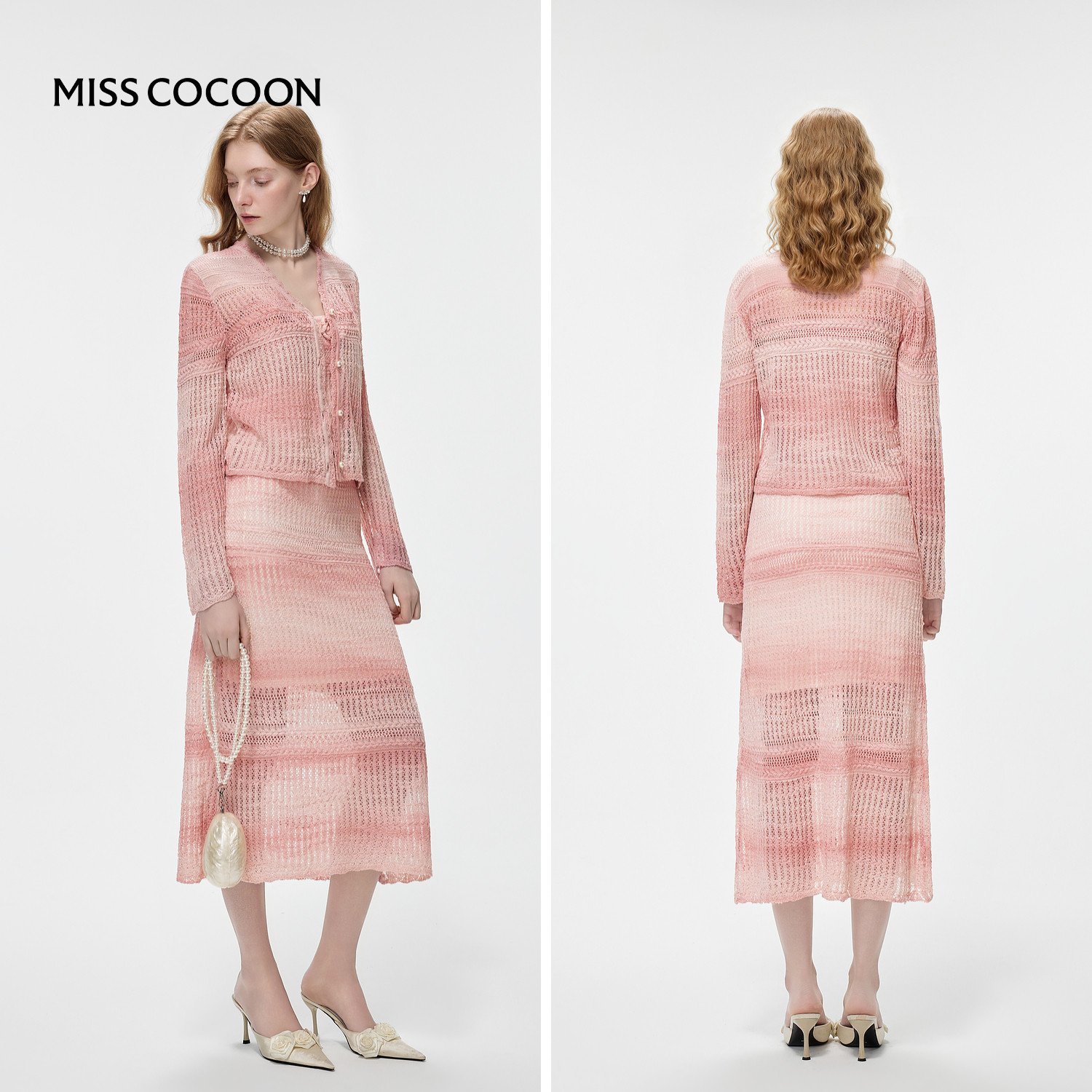 MISSCOCOON可可尼吊带连衣裙女2026春季新款粉白渐变色毛衫套装,淘宝优惠券,粉丝福利购,淘宝优惠卷